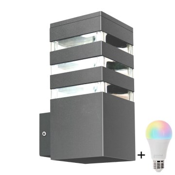 Aplică de perete pentru exterior TEKSAS LED RGBW reglabilă 1xE27/9W/230V 2700-6500K Wi-Fi IP44 antracit