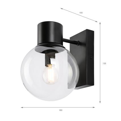 Aplica de perete SFERIO, 1xE14/5W/230V, negru/transparent