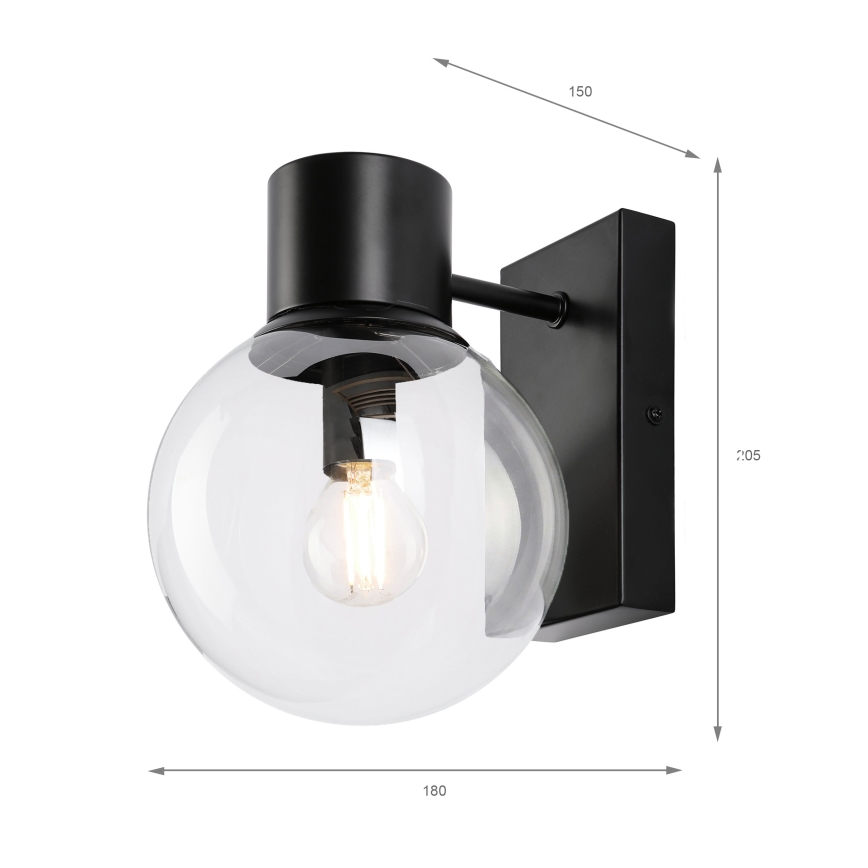 Aplica de perete SFERIO, 1xE14/5W/230V, negru/transparent