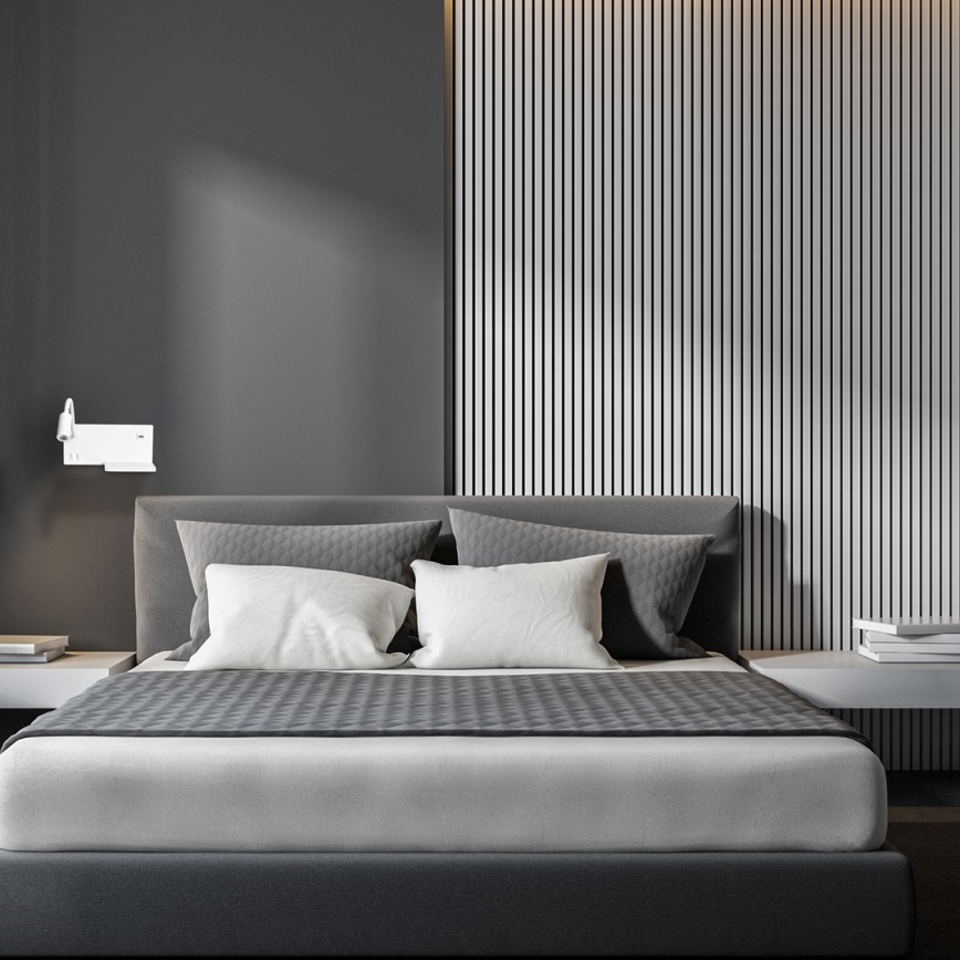 Aplica de perete SHELF, LED/4W+LED/5W+LED/2W/230V, cu port USB, alb