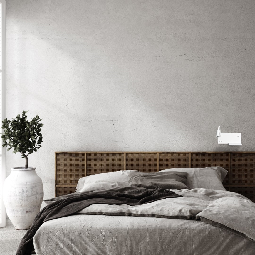 Aplica de perete SHELF, LED/4W+LED/5W+LED/2W/230V, cu port USB, alb