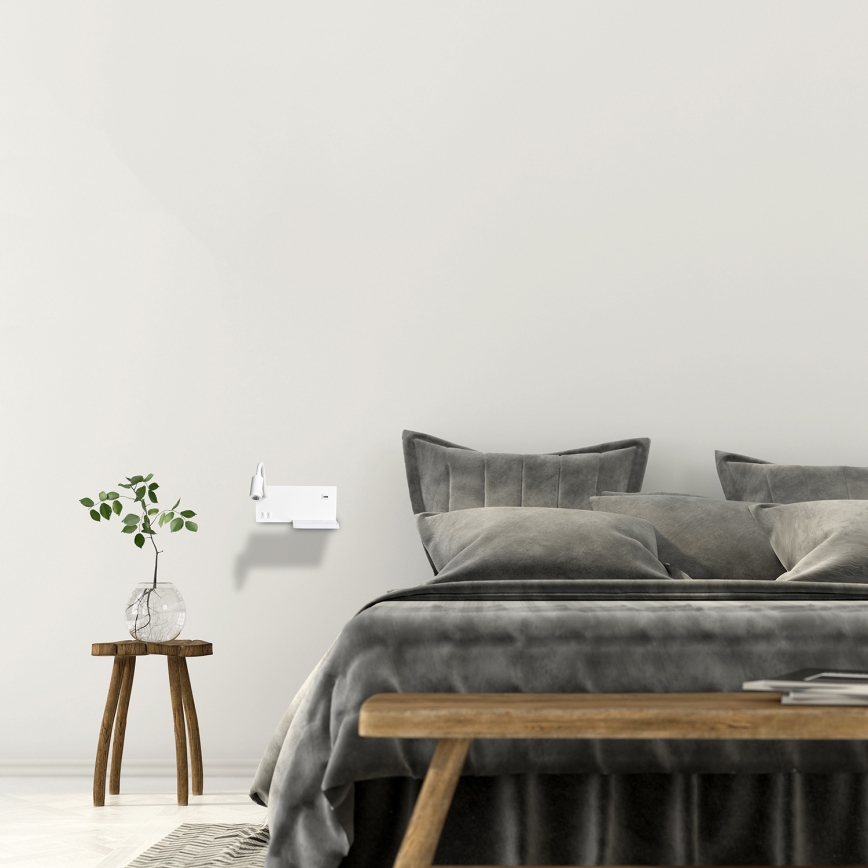 Aplica de perete SHELF, LED/4W+LED/5W+LED/2W/230V, cu port USB, alb