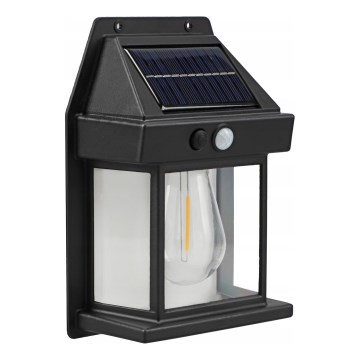 Aplică de perete solară cu senzor, LED, 3,7V 600 mAh, IP44, neagră
