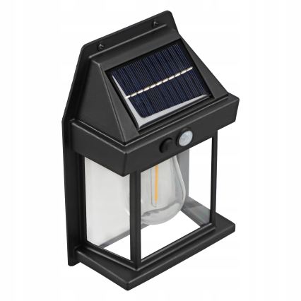 Aplică de perete solară cu senzor, LED, 3,7V 600 mAh, IP44, neagră
