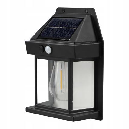 Aplică de perete solară cu senzor, LED, 3,7V 600 mAh, IP44, neagră