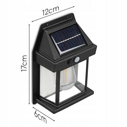 Aplică de perete solară cu senzor, LED, 3,7V 600 mAh, IP44, neagră