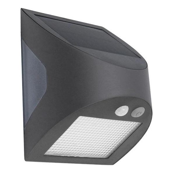 Aplica de perete solară LED cu senzor, 3W, 3,7V, 3000/4000K, 1200 mAh, IP54, antracit