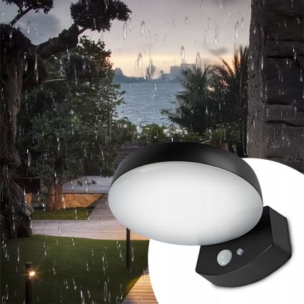 Aplică solară de perete LED reglabilă cu senzor, LED/3W/3,7V 1800 mAh IP54, negru