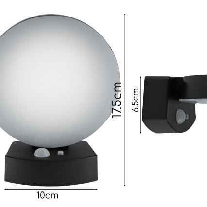 Aplică solară de perete LED reglabilă cu senzor, LED/3W/3,7V 1800 mAh IP54, negru