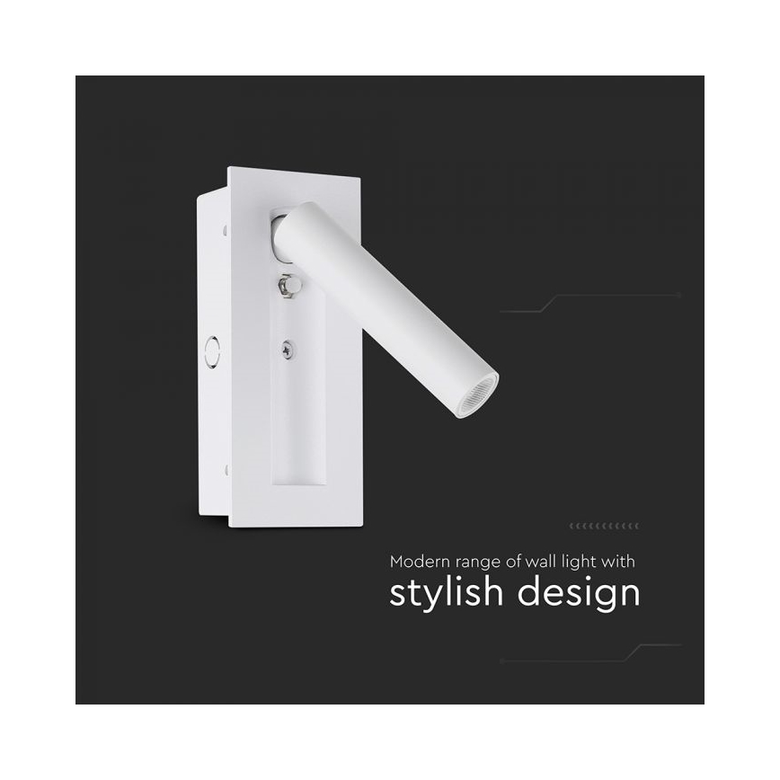 Aplica de perete tip spot LED, 2W, 230V, 3000K, alb