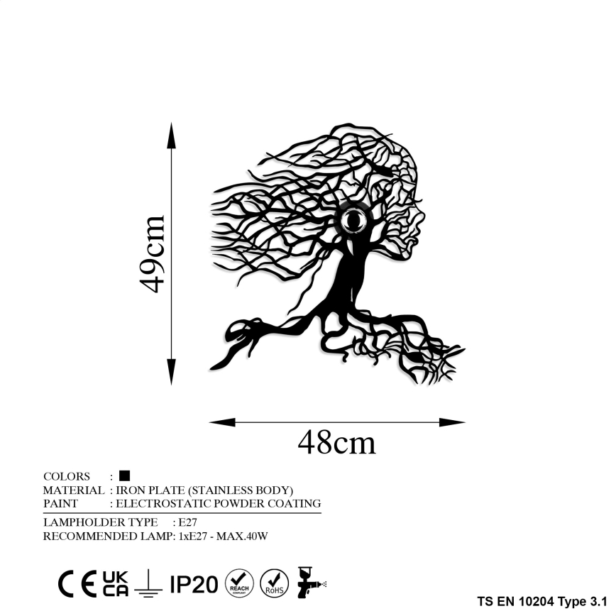 Aplica de perete TREE WOMAN 1xE27/40W/230V, neagră