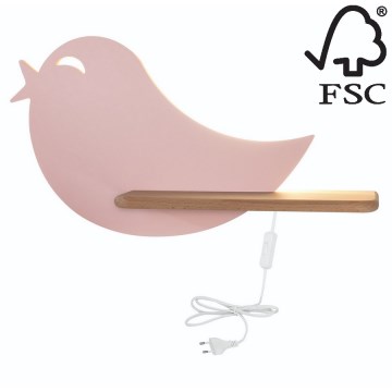 Aplică LED cu raft pentru copii BIRD LED/5W/230V roz/lemn – certificat FSC