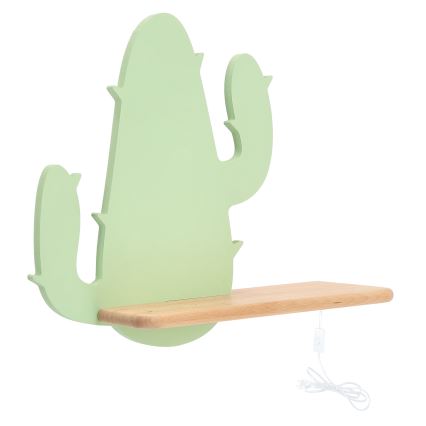 Aplică LED cu raft pentru copii CACTUS LED/4W/230V verde/lemn