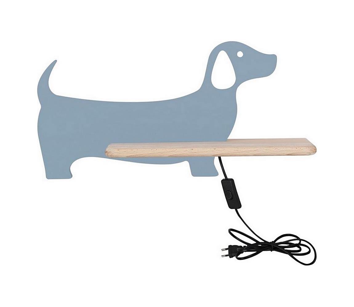 Aplică LED cu raft pentru copii DOG LED/5W/230V albastră/lemn