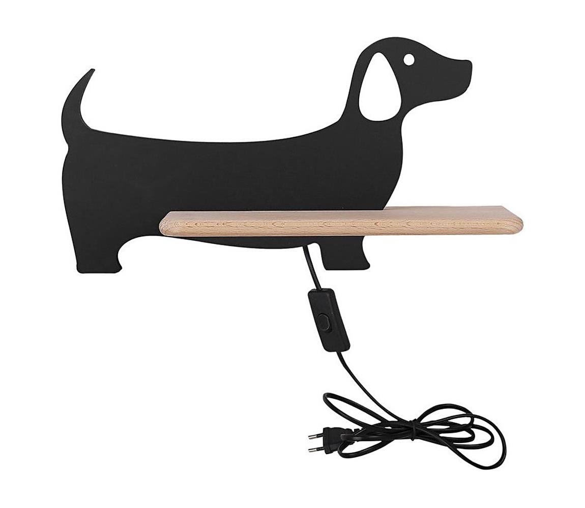 Aplică LED cu raft pentru copii DOG LED/5W/230V neagră/lemn
