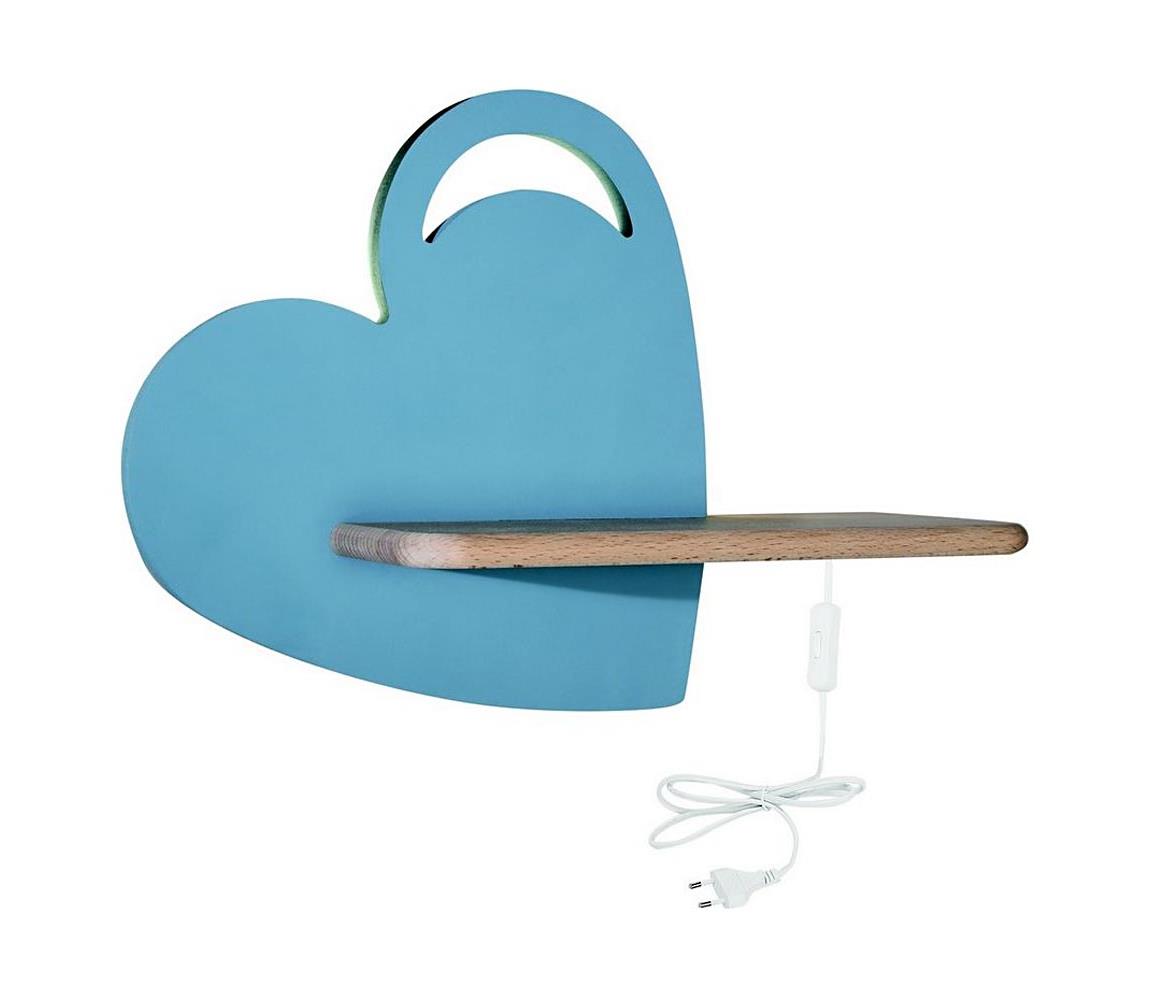 Aplică LED cu raft pentru copii HEART LED/5W/230V albastră/lemn