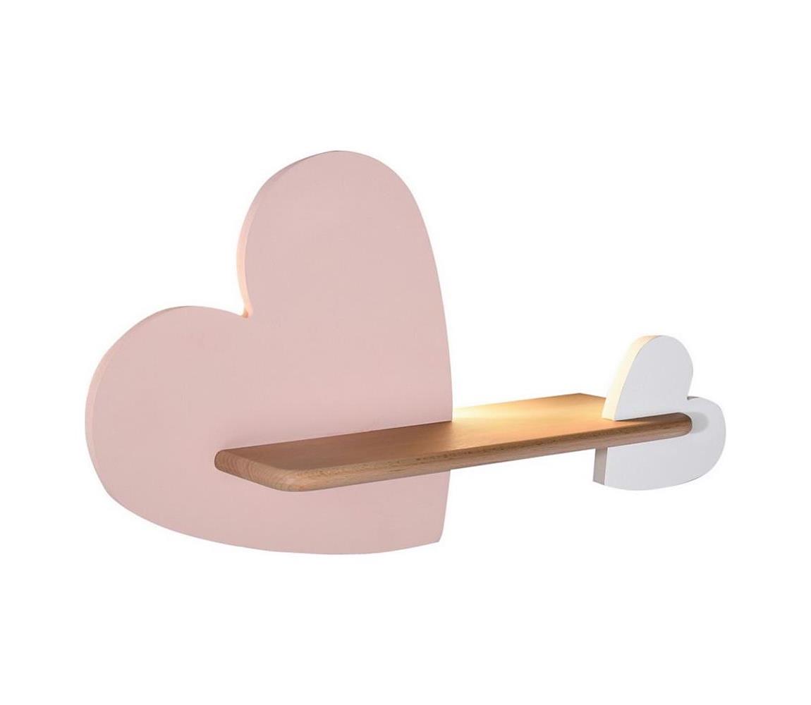 Aplică LED cu raft pentru copii HEART LED/5W/230V roz/albă/lemn