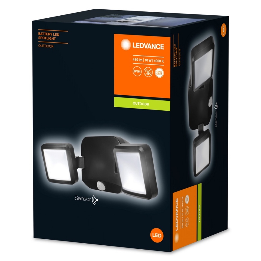 Aplică LED de exterior cu senzor BATTERY 2xLED/10W/6V IP54 Ledvance