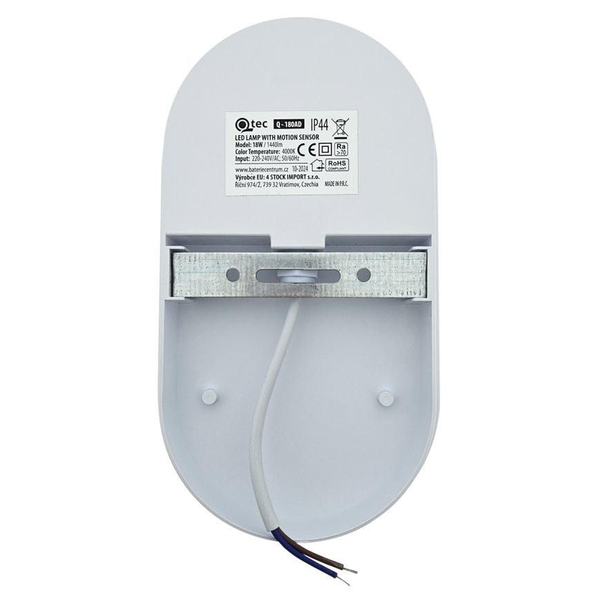 Aplica LED de exterior cu senzor de mișcare, 18W/230V, IP44, alb