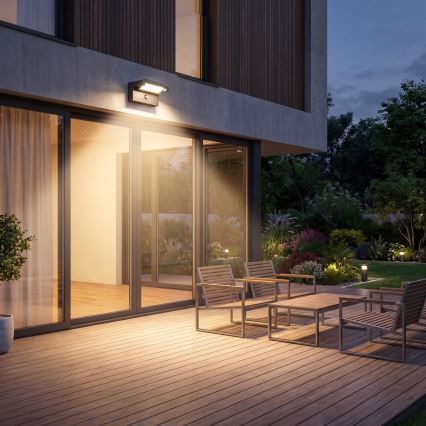 Aplică de perete LED pentru exterior cu senzor de mișcare și de amurg LED/25W/230V 3000/4000/6500K IP54 negru