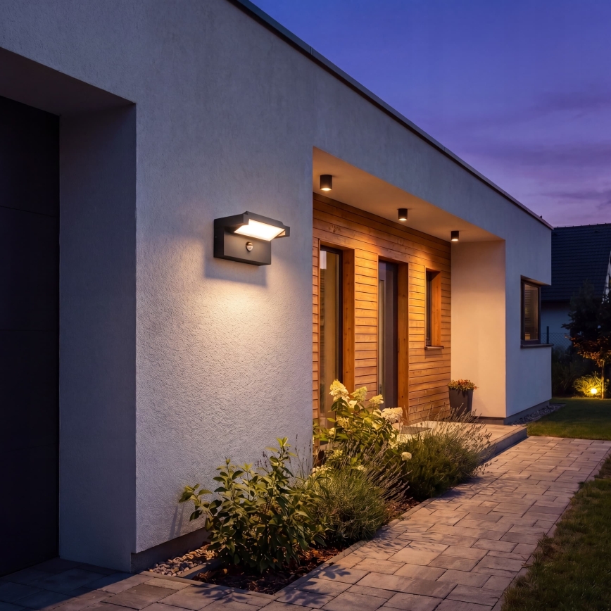Aplică de perete LED pentru exterior cu senzor de mișcare și de amurg LED/25W/230V 3000/4000/6500K IP54 negru