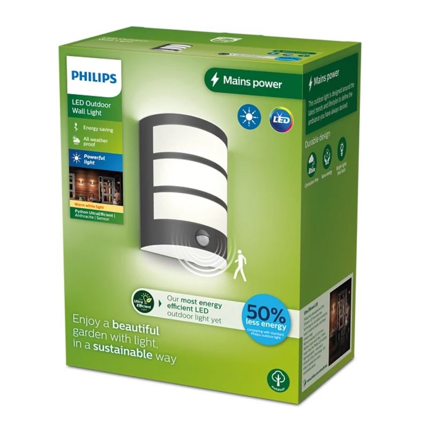 Aplică LED de exterior cu senzor Philips PYTHON LED/3,8W/230V IP44