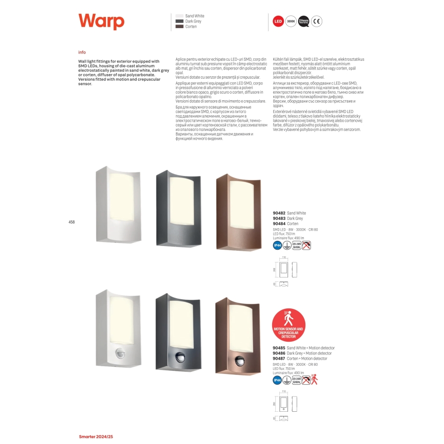 Aplică LED de exterior cu senzor Redo 90487 WARP LED/8W/230V IP44 maro