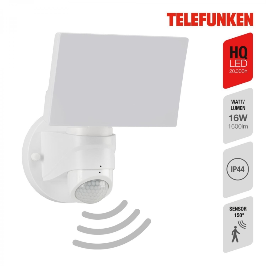 Aplică LED de exterior cu senzor Telefunken 304306TF LED/16W/230V IP44 alb