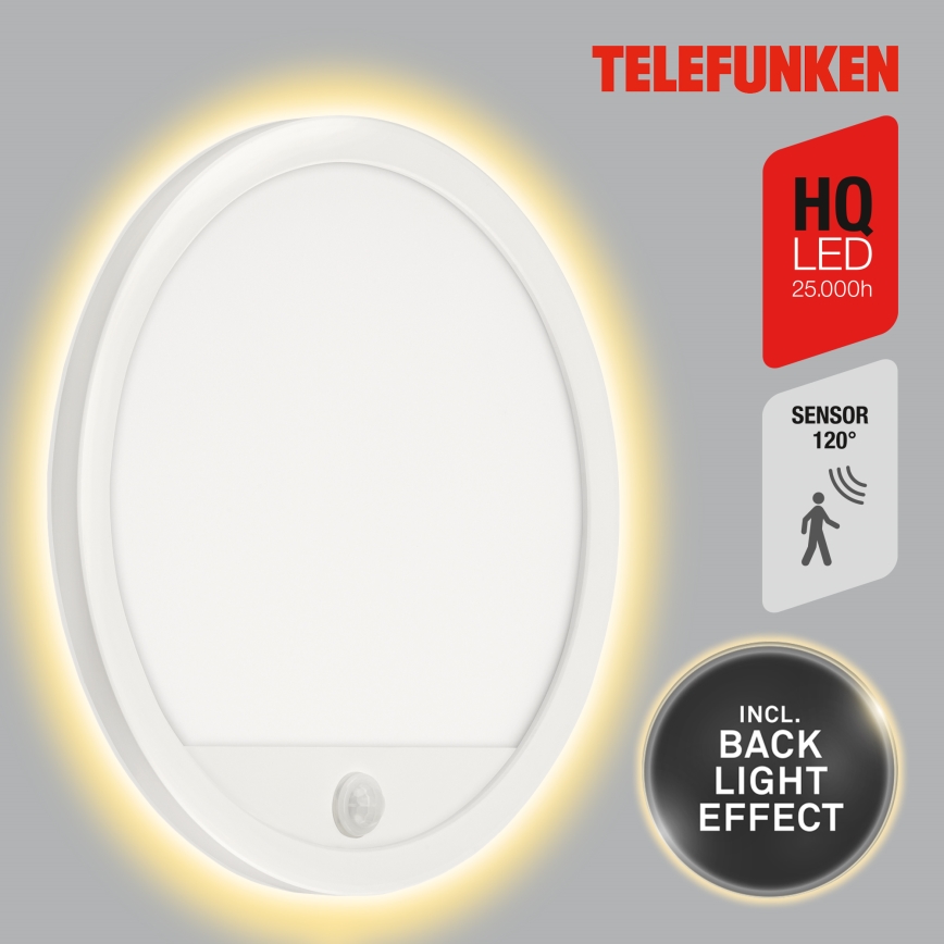 Aplică LED de exterior cu senzor Telefunken 313706TF LED/15W/230V IP44 alb