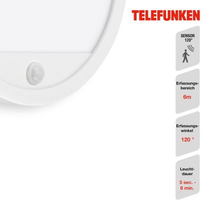 Aplică LED de exterior cu senzor Telefunken 313706TF LED/15W/230V IP44 alb