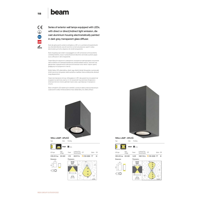 Aplică LED de exterior Redo 9907 BEAM LED/5W/230V IP54