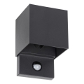 Aplica LED de exterior REKA, 7W, 230V, IP54, cu senzor de mișcare și senzor crepuscular, antracit, pătrat