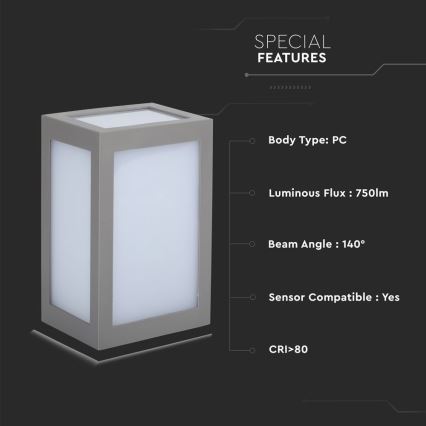 Aplica LED de perete pentru exterior, 12 W, 230 V, 4000 K, IP65