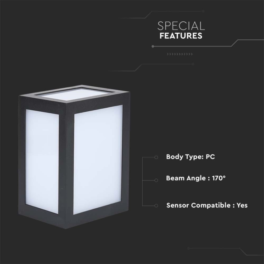 Aplica LED de perete pentru exterior, 12W, 230V, 4000K, IP65, neagră