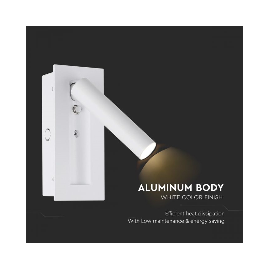 Aplică LED de perete, spot, 2W, 230V, 3000K, alb