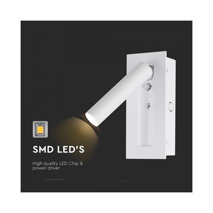 Aplică LED de perete, spot, 2W, 230V, 3000K, alb