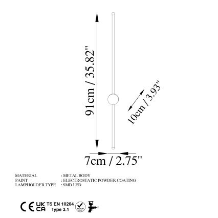 Aplică LED de perete SWORD, 13W/230V, 3000K, auriu mat