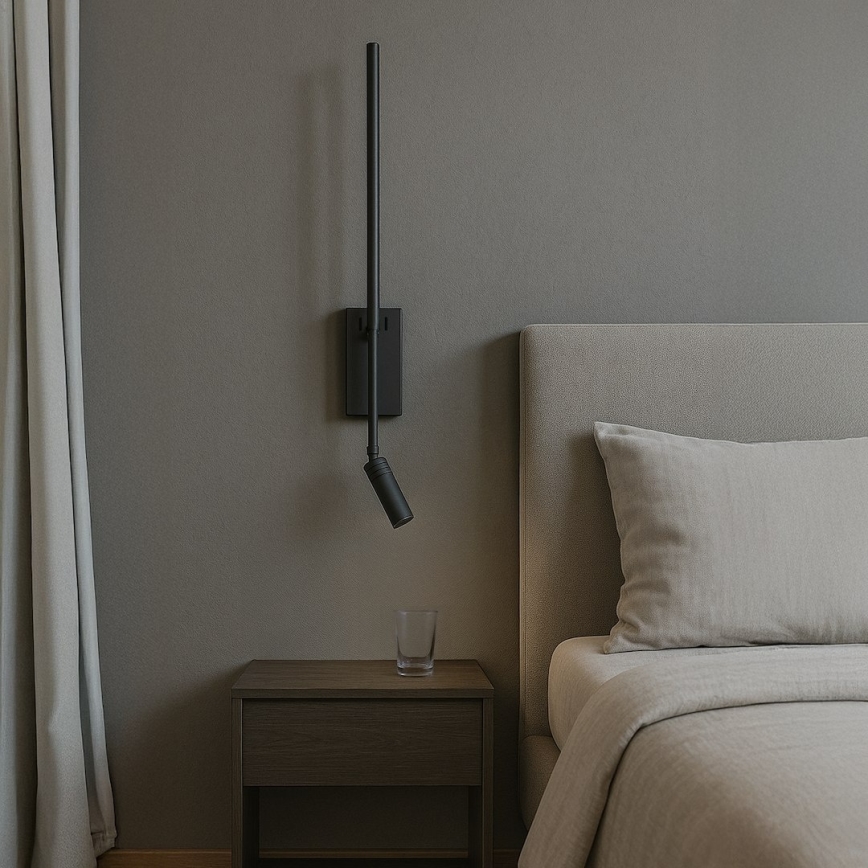 Aplică LED de perete TORCH, 6W/230V + 3W LED, negru