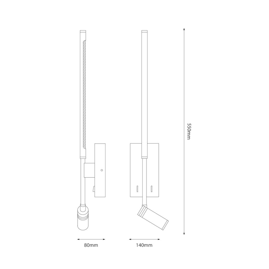 Aplică LED de perete TORCH, 6W/230V + 3W LED, negru