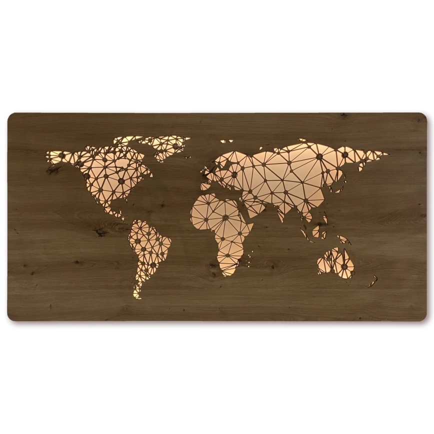 Li-Go 4457/A/4 - Decorațiune LED de perete reglabilă LED/10W/5V 30000 mAh 120x60 cm stejar/Hartă a lumii