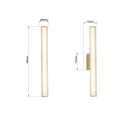 Aplică LED pentru oglindă de baie LINEA, 8W, 230V, 3000/4000/6000K, IP44, 45 cm, auriu