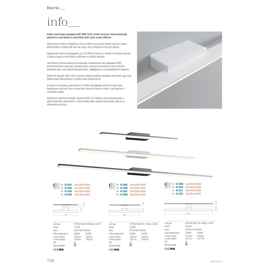 Aplică LED pentru oglindă de baie Redo 01-2507 BARRIO LED/27,39W/230V CRI 90 IP44 90 cm alb