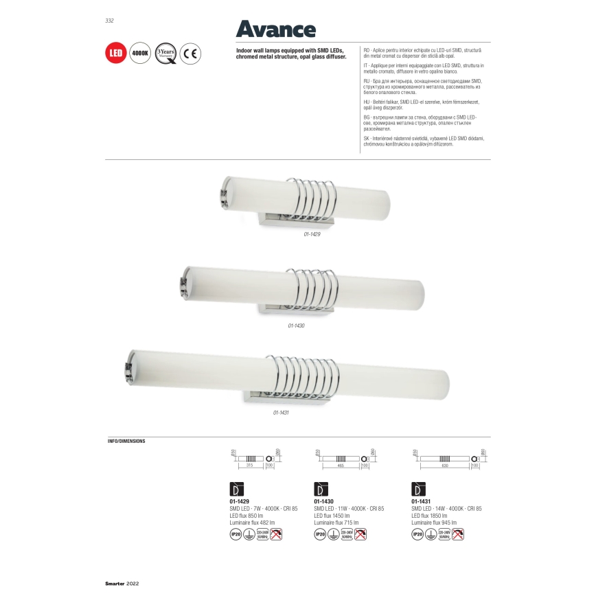 Aplică LED Redo 01-1431 AVANCE LED/14W/230V 63 cm alb