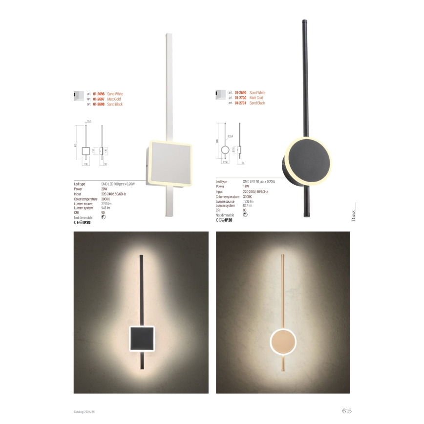 Aplică LED Redo 01-2701 DIAZ LED/18W/230V CRI 90 negru