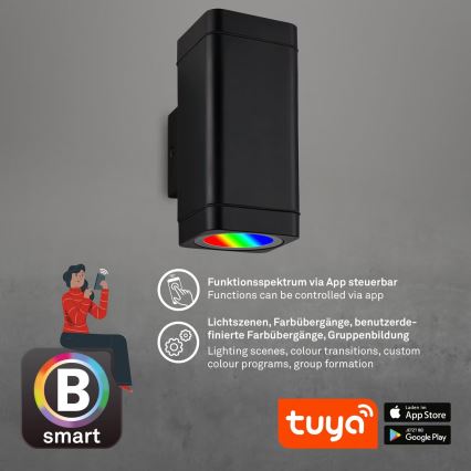Aplică LED RGBW dimabilă de exterior Briloner 3675-025 2xLED/8,5W/230V 3000-6500K Wi-Fi Tuya IP44 negru