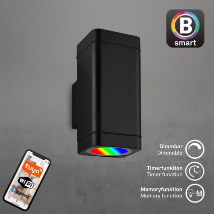 Aplică LED RGBW dimabilă de exterior Briloner 3675-025 2xLED/8,5W/230V 3000-6500K Wi-Fi Tuya IP44 negru