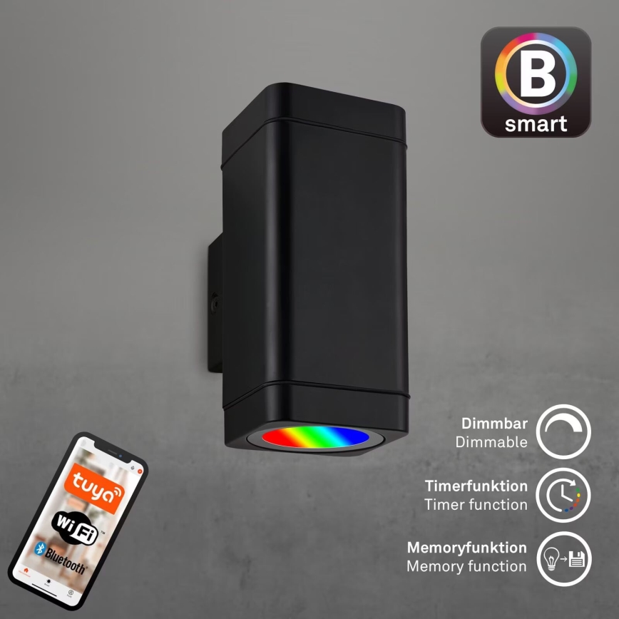 Aplică LED RGBW dimabilă de exterior Briloner 3675-025 2xLED/8,5W/230V 3000-6500K Wi-Fi Tuya IP44 negru