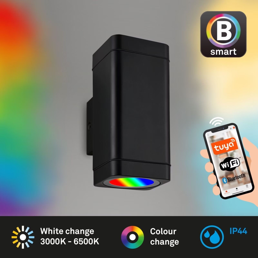 Aplică LED RGBW dimabilă de exterior Briloner 3675-025 2xLED/8,5W/230V 3000-6500K Wi-Fi Tuya IP44 negru