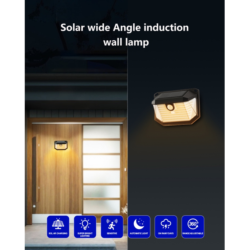 Aplică LED solară cu senzor Brilagi WALLIE LED/4W/5,5V 1200 mAh 3000K IP65