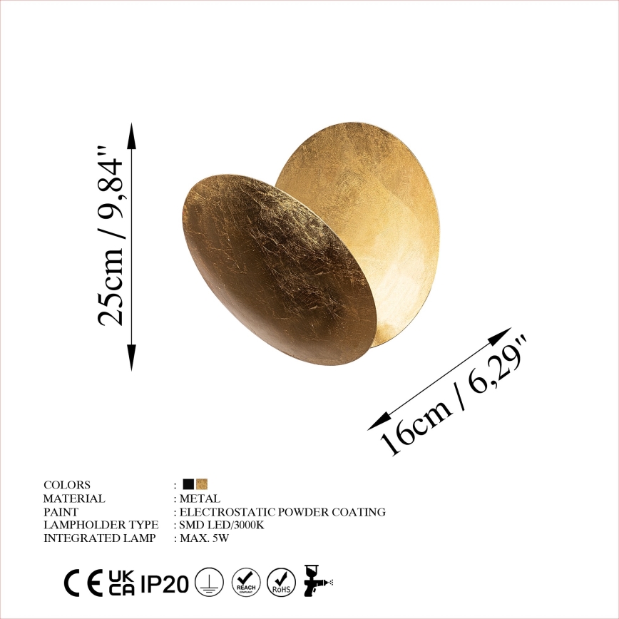 Aplică LED YOSMA LED/5W/230V 3000K auriu